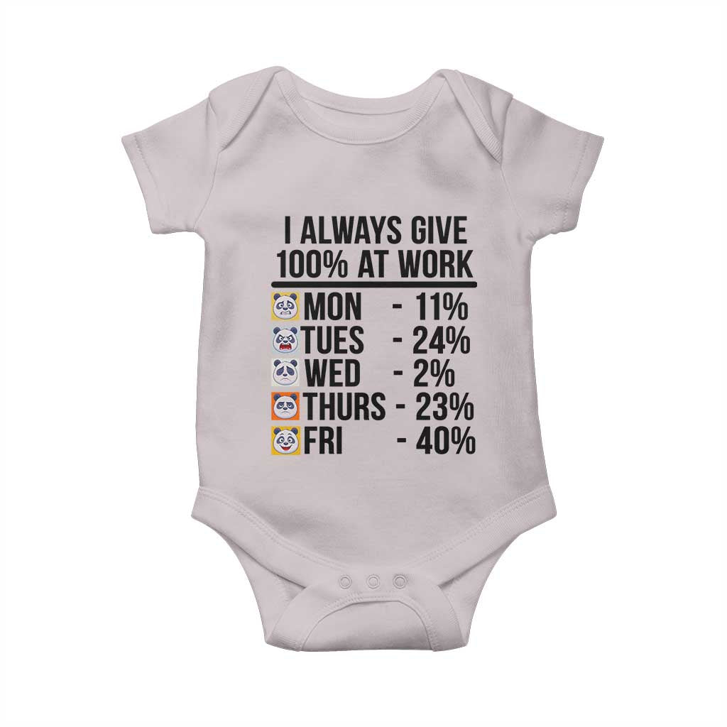 I Always Give 100% At Work Baby Onesie Funny Panda Office Mood - Wonder Print Shop