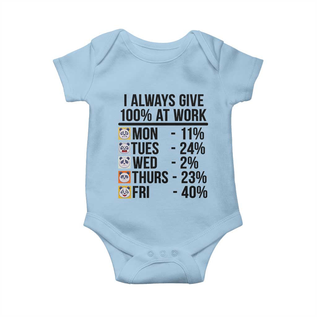 I Always Give 100% At Work Baby Onesie Funny Panda Office Mood - Wonder Print Shop