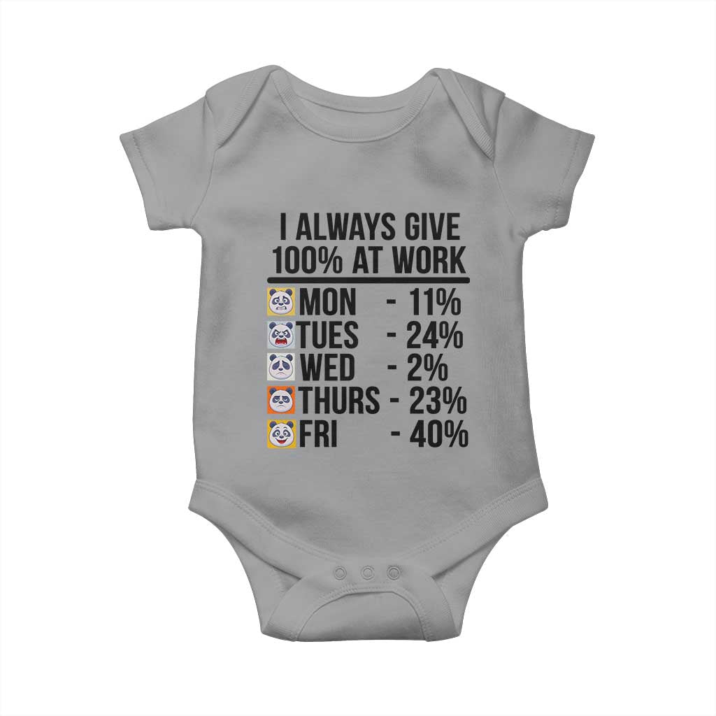 I Always Give 100% At Work Baby Onesie Funny Panda Office Mood - Wonder Print Shop