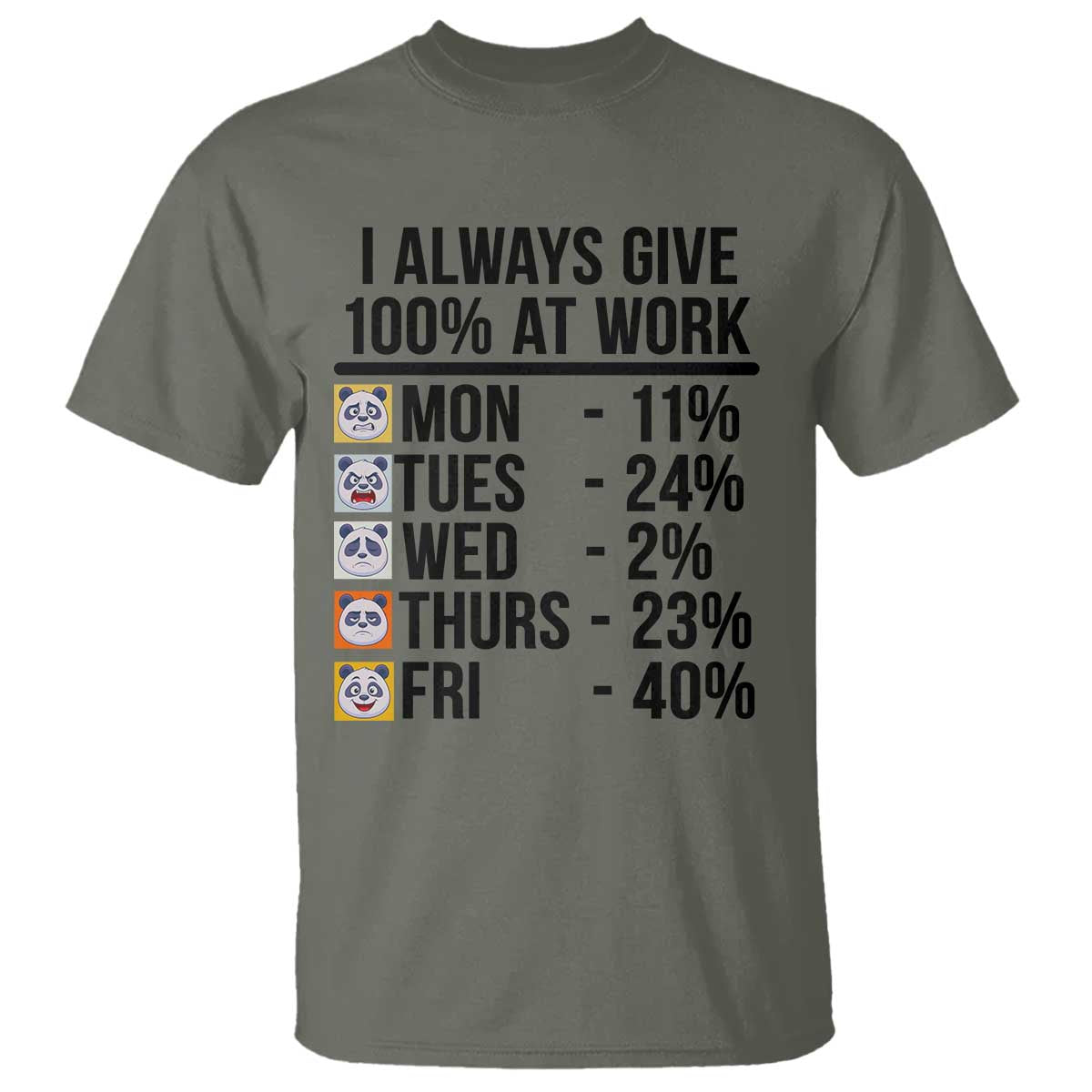 I Always Give 100% At Work T Shirt Funny Panda Office Mood - Wonder Print Shop