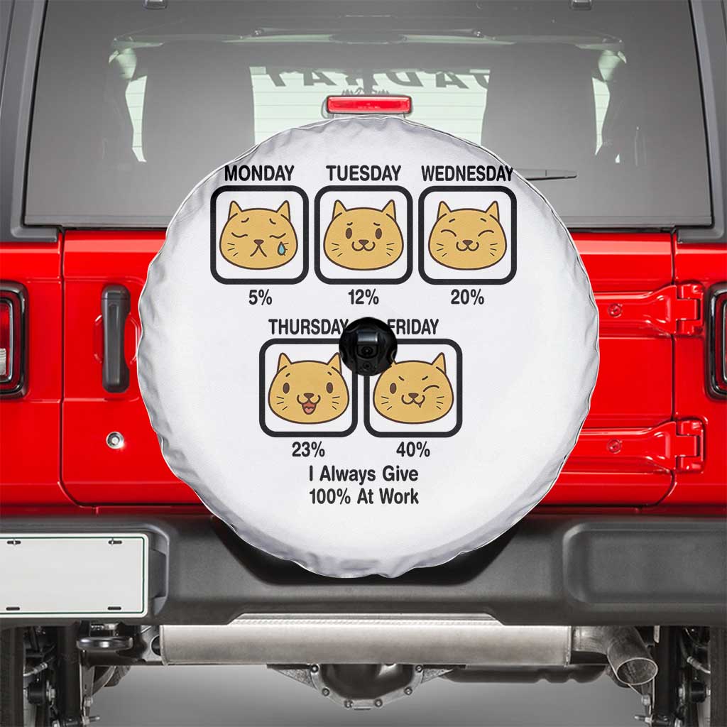Funny Cat Office Mood Spare Tire Cover I Always Give 100% At Work Quote - Wonder Print Shop