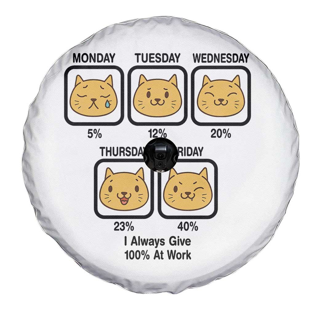 Funny Cat Office Mood Spare Tire Cover I Always Give 100% At Work Quote - Wonder Print Shop