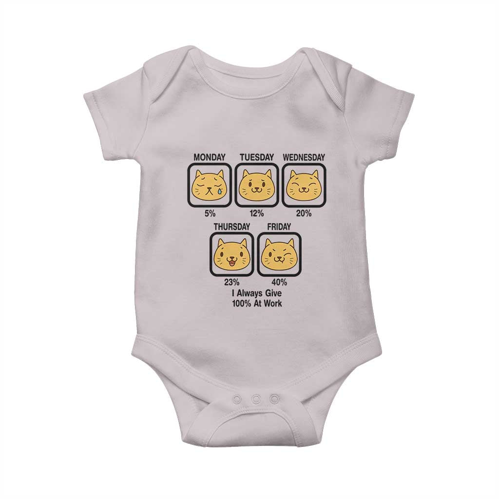 Funny Cat Office Mood Baby Onesie I Always Give 100% At Work Quote - Wonder Print Shop