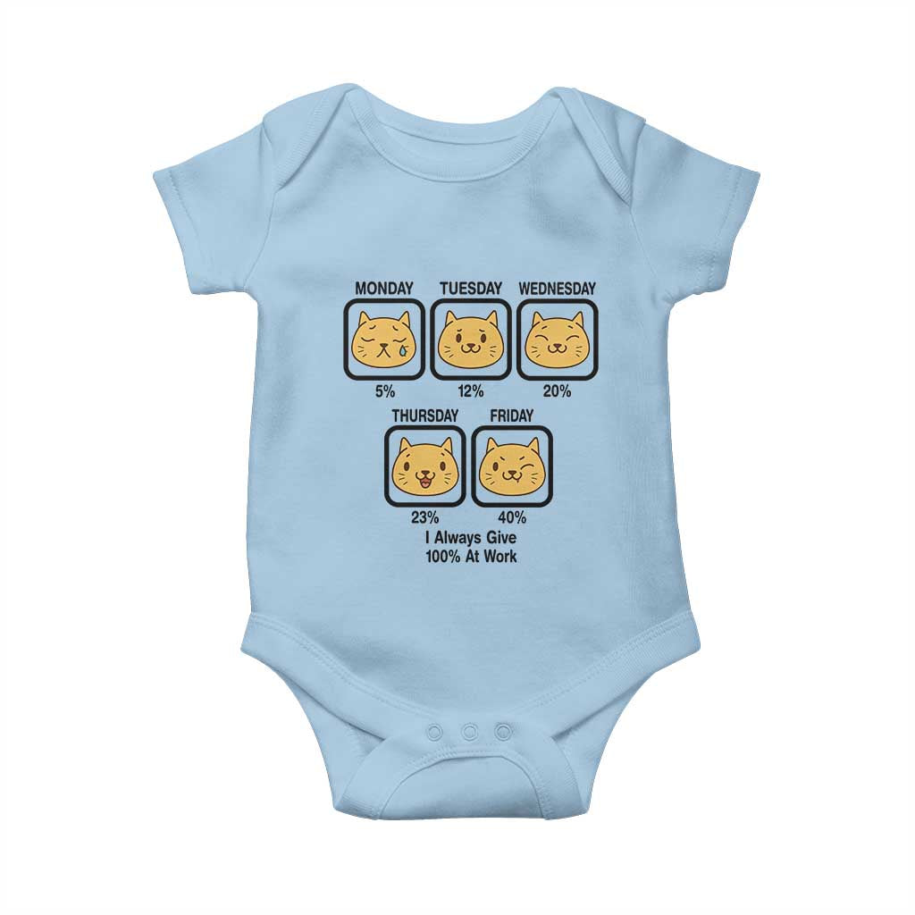 Funny Cat Office Mood Baby Onesie I Always Give 100% At Work Quote - Wonder Print Shop