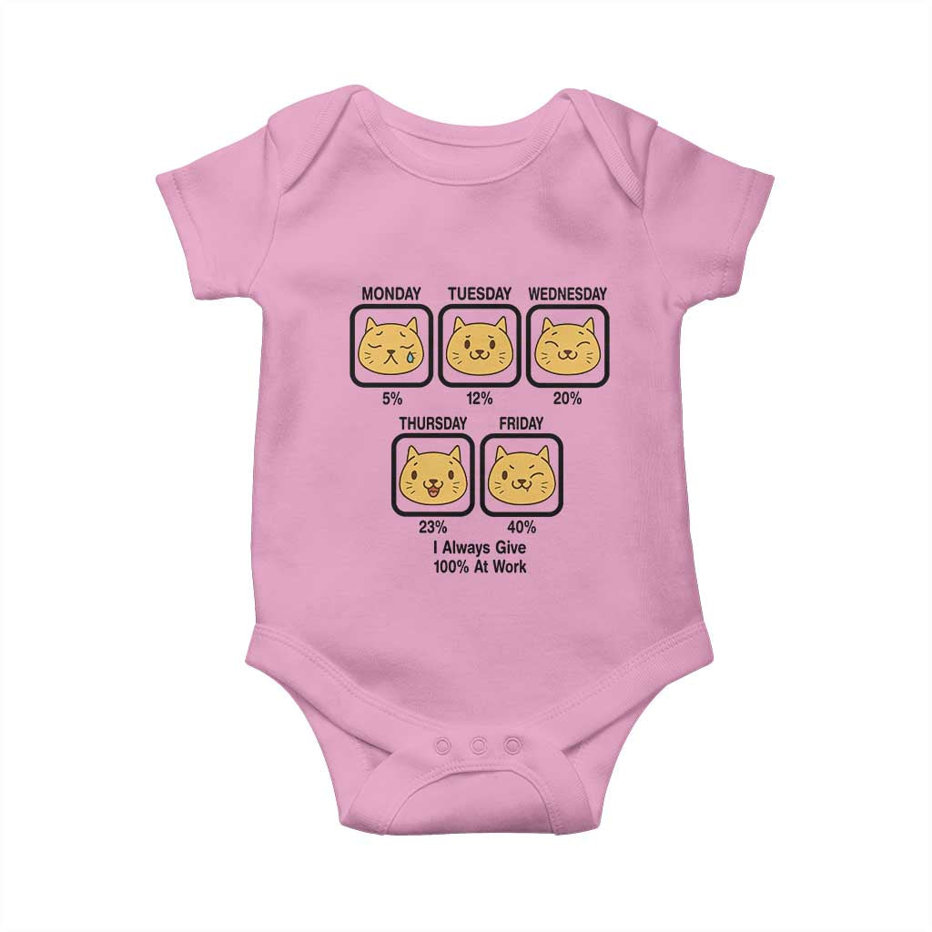 Funny Cat Office Mood Baby Onesie I Always Give 100% At Work Quote - Wonder Print Shop