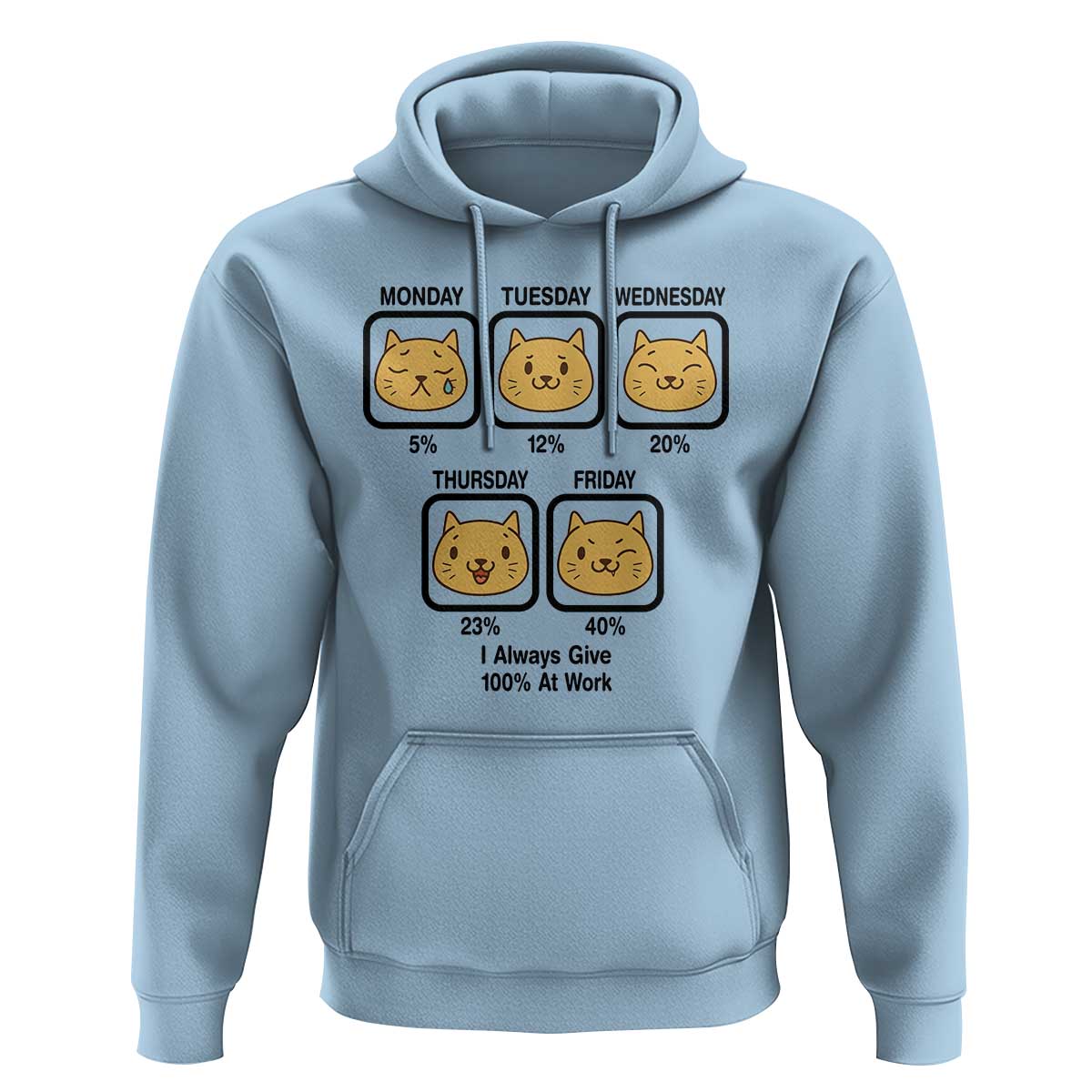 Funny Cat Office Mood Hoodie I Always Give 100% At Work Quote - Wonder Print Shop