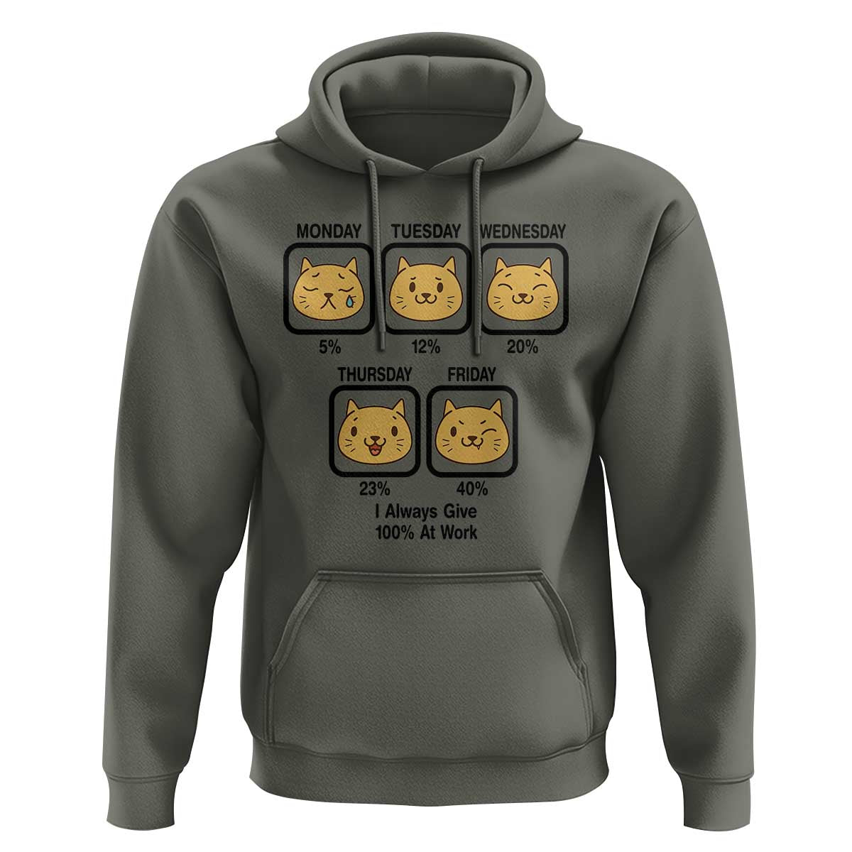 Funny Cat Office Mood Hoodie I Always Give 100% At Work Quote - Wonder Print Shop