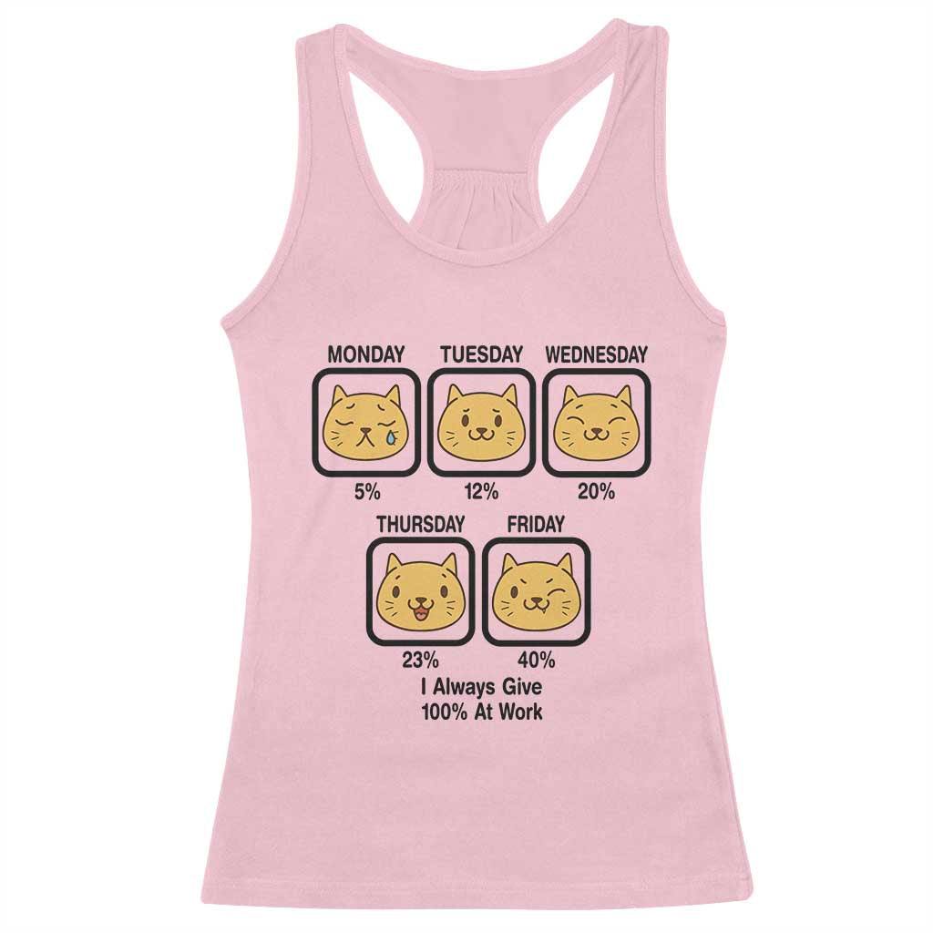 Funny Cat Office Mood Racerback Tank Top I Always Give 100% At Work Quote - Wonder Print Shop