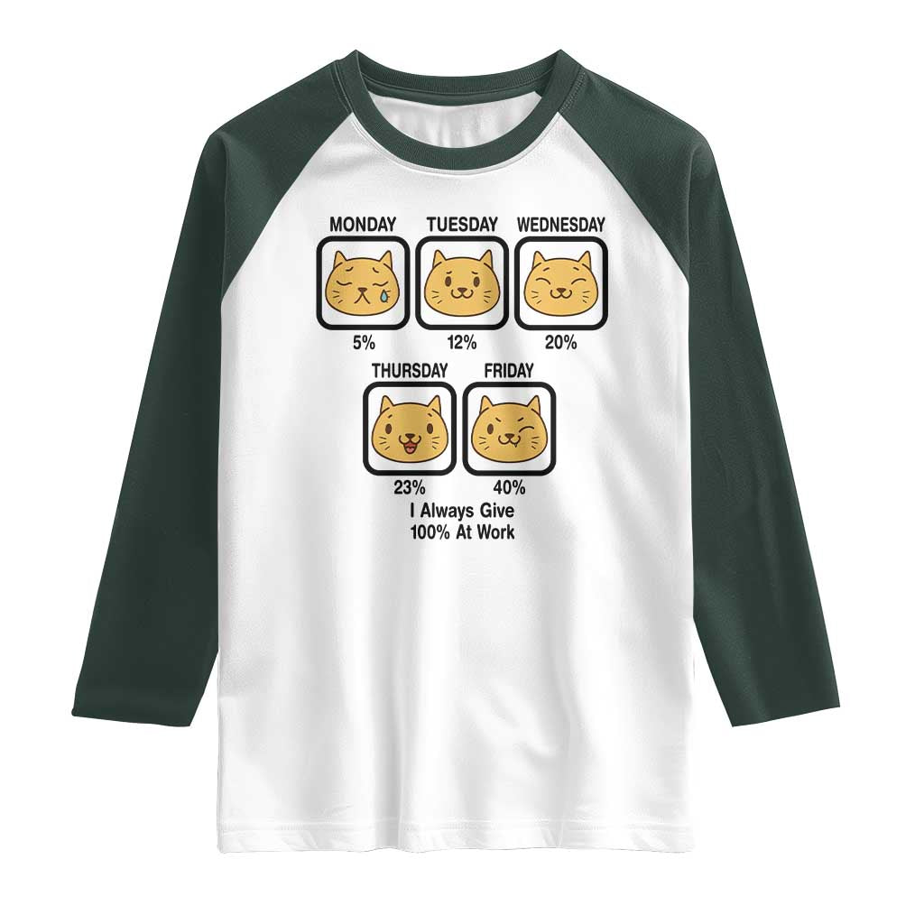 Funny Cat Office Mood Raglan Shirt I Always Give 100% At Work Quote - Wonder Print Shop