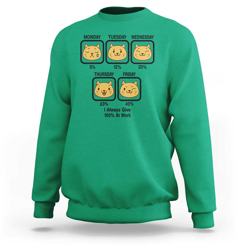 Funny Cat Office Mood Sweatshirt I Always Give 100% At Work Quote - Wonder Print Shop