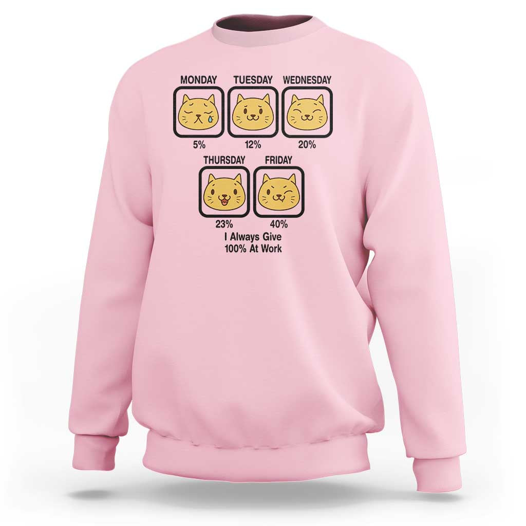 Funny Cat Office Mood Sweatshirt I Always Give 100% At Work Quote - Wonder Print Shop