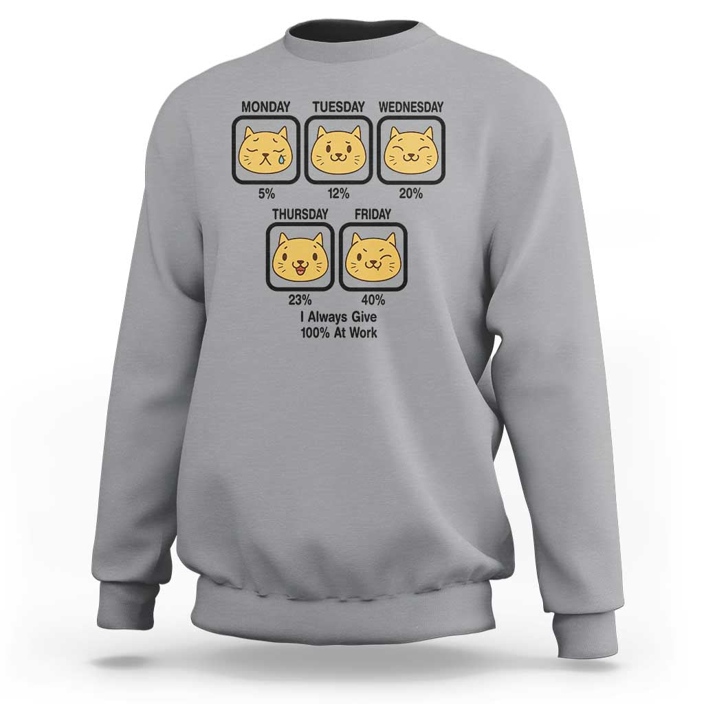 Funny Cat Office Mood Sweatshirt I Always Give 100% At Work Quote - Wonder Print Shop