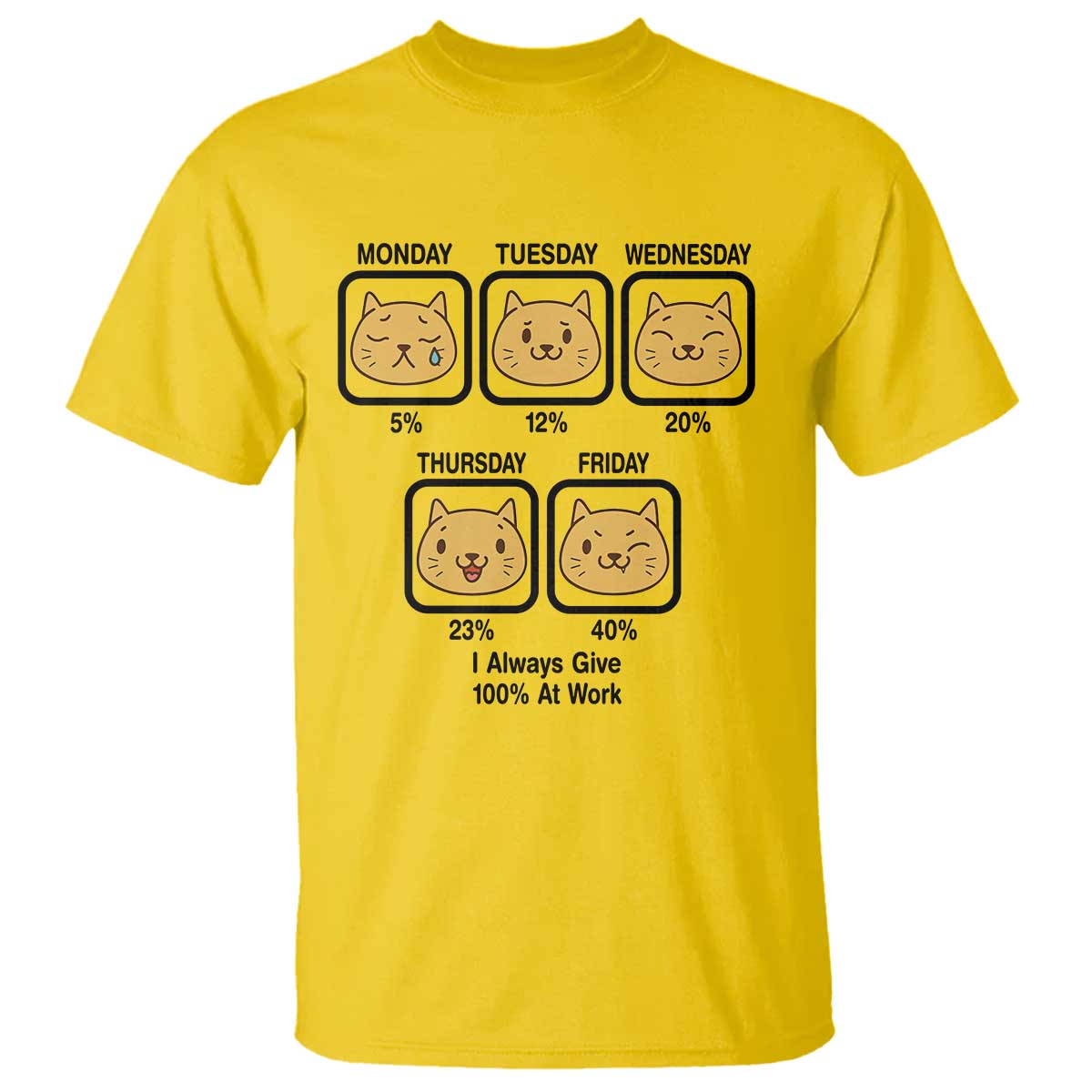 Funny Cat Office Mood T Shirt I Always Give 100% At Work Quote - Wonder Print Shop