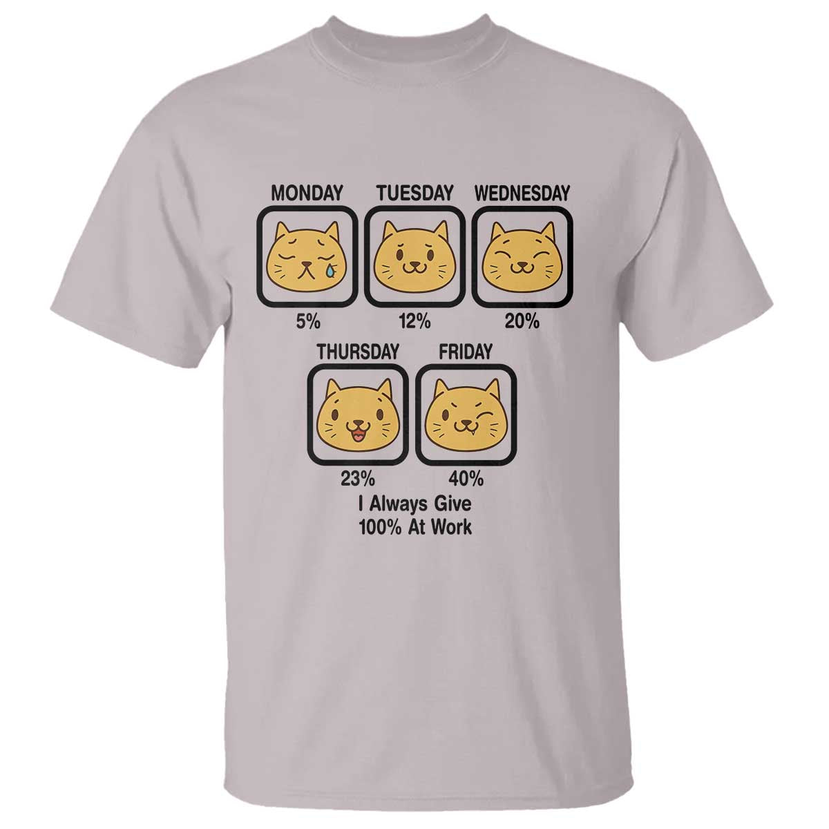 Funny Cat Office Mood T Shirt I Always Give 100% At Work Quote - Wonder Print Shop