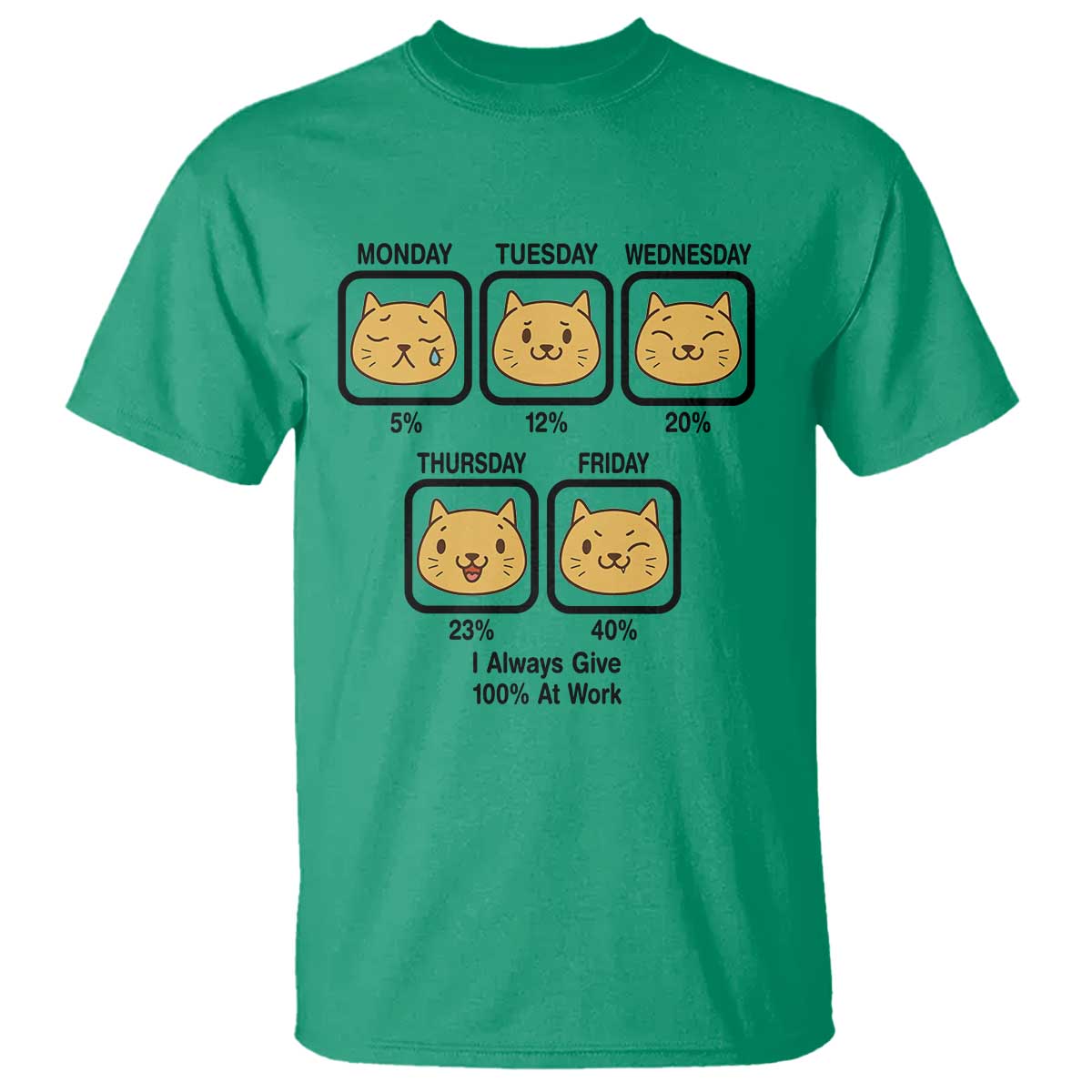 Funny Cat Office Mood T Shirt I Always Give 100% At Work Quote - Wonder Print Shop