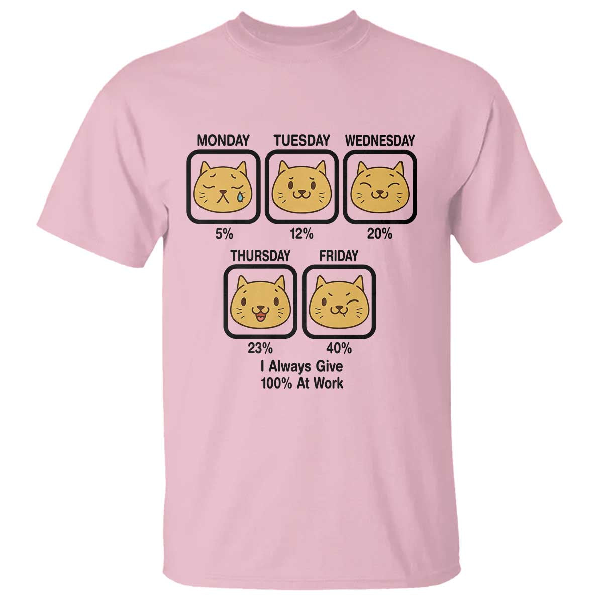 Funny Cat Office Mood T Shirt I Always Give 100% At Work Quote - Wonder Print Shop