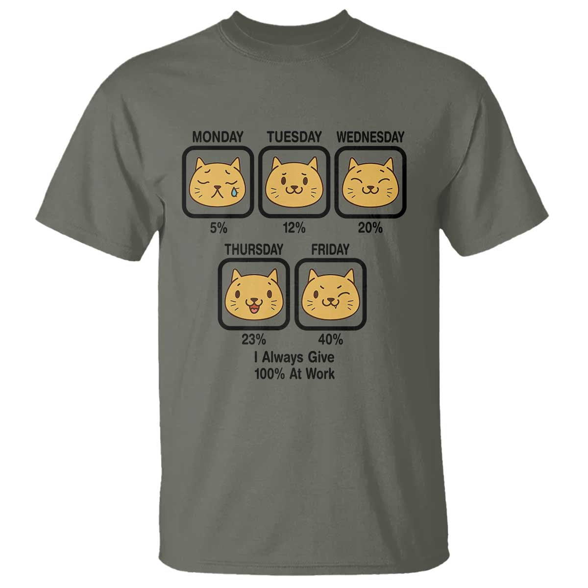 Funny Cat Office Mood T Shirt I Always Give 100% At Work Quote - Wonder Print Shop