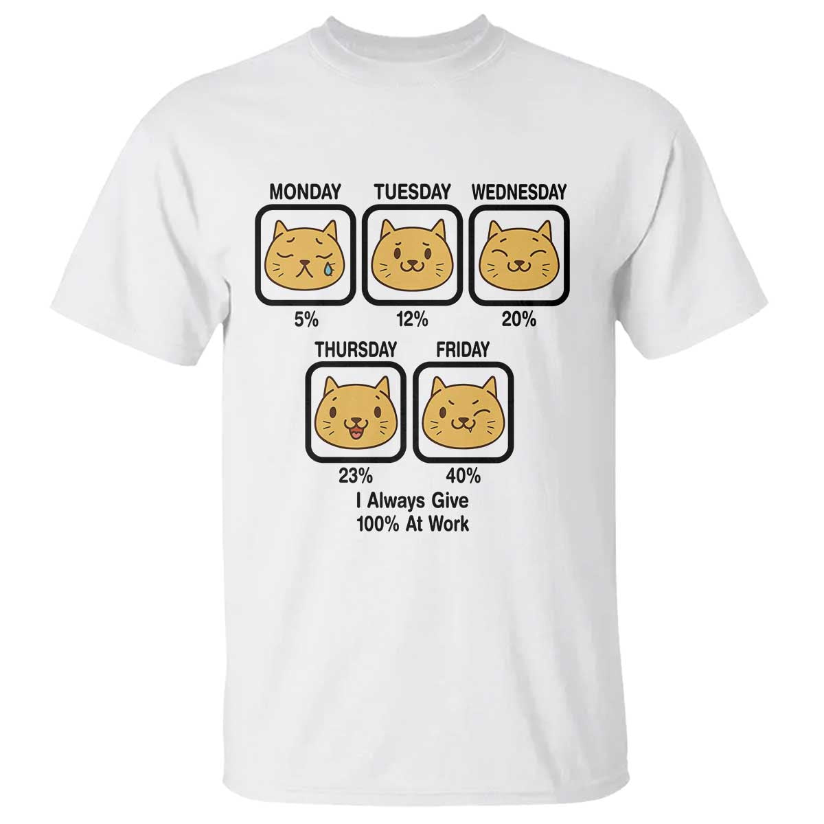 Funny Cat Office Mood T Shirt I Always Give 100% At Work Quote - Wonder Print Shop
