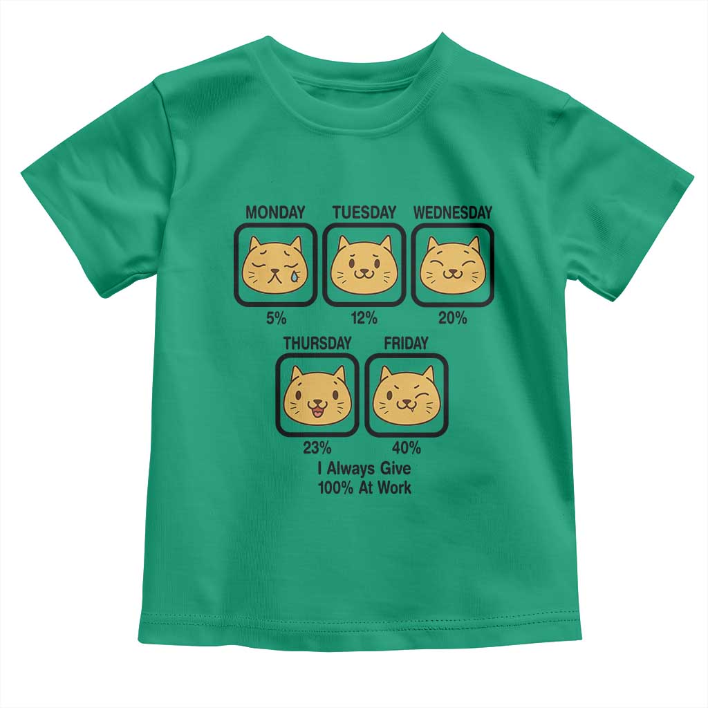 Funny Cat Office Mood Toddler T Shirt I Always Give 100% At Work Quote - Wonder Print Shop