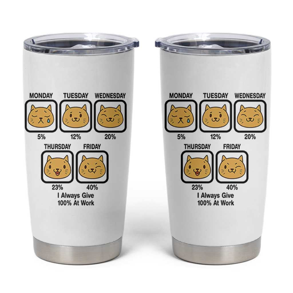Funny Cat Office Mood Tumbler Cup I Always Give 100% At Work Quote