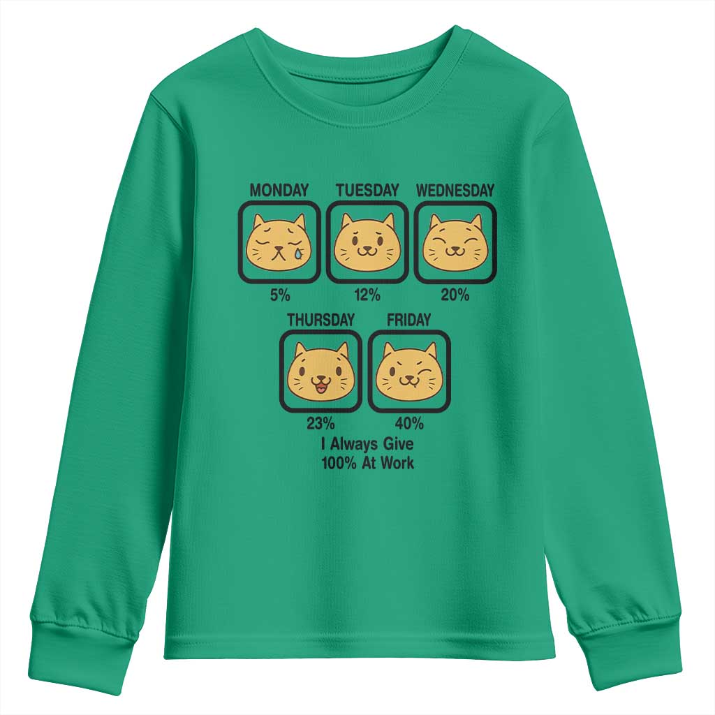 Funny Cat Office Mood Youth Sweatshirt I Always Give 100% At Work Quote - Wonder Print Shop