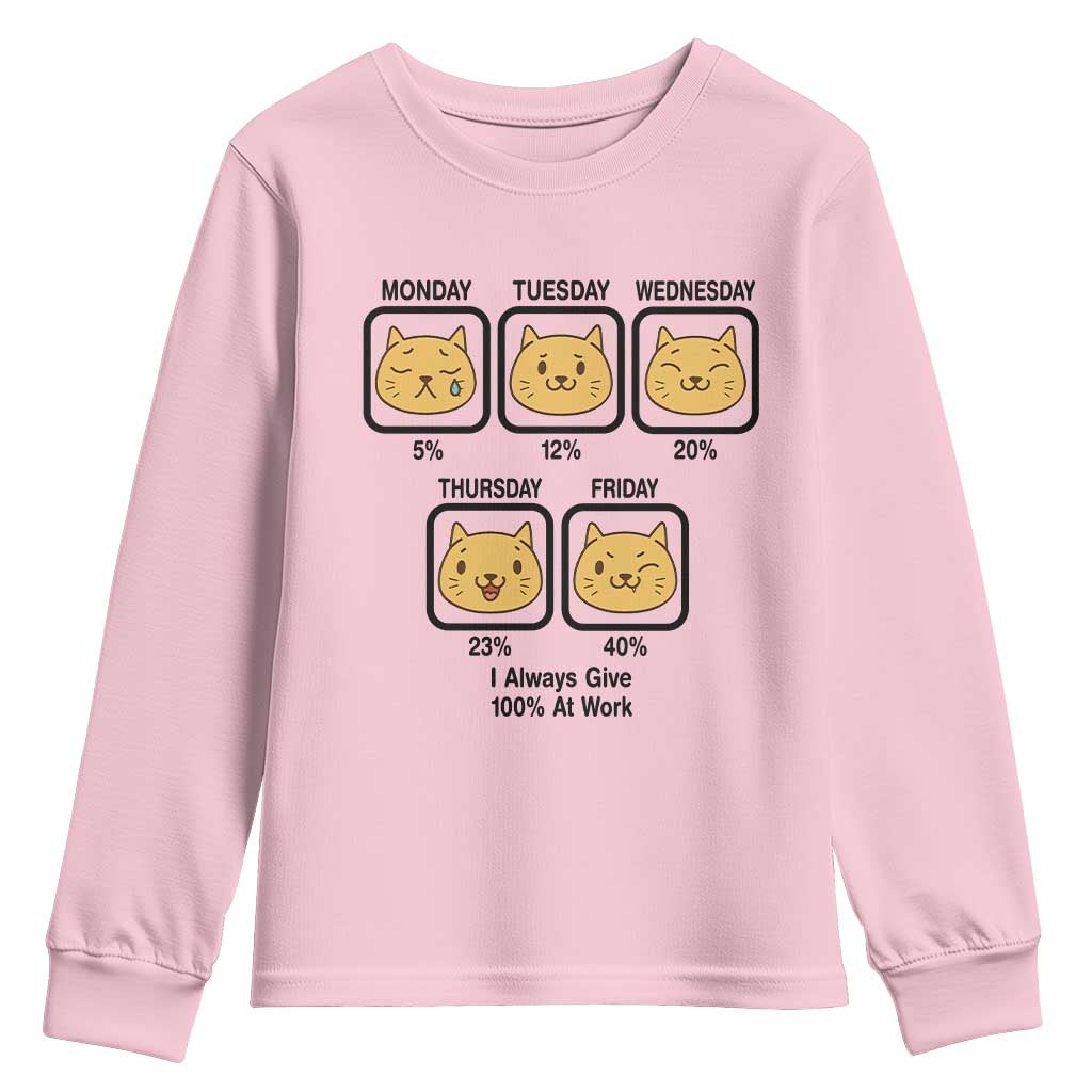 Funny Cat Office Mood Youth Sweatshirt I Always Give 100% At Work Quote - Wonder Print Shop