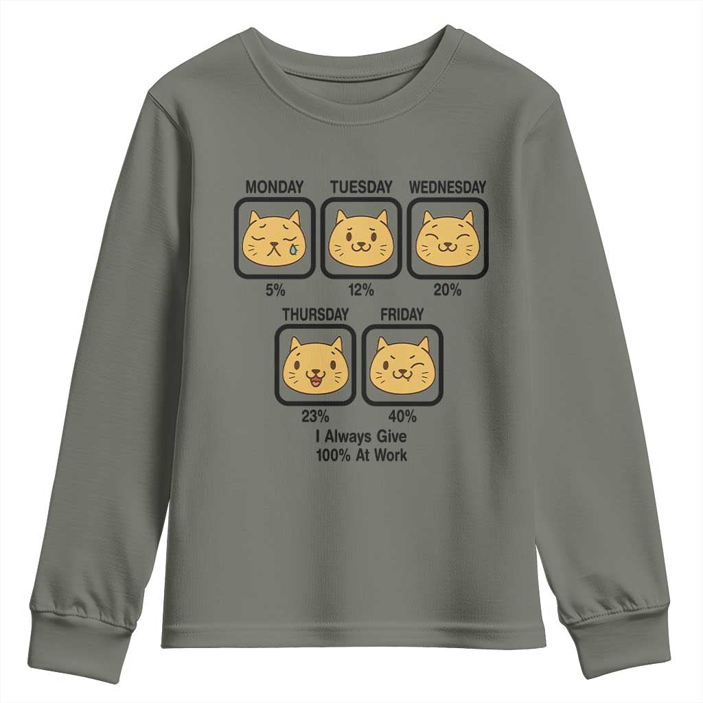 Funny Cat Office Mood Youth Sweatshirt I Always Give 100% At Work Quote - Wonder Print Shop