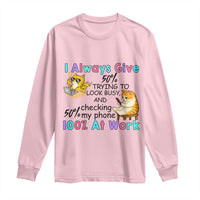Sarcastic Cat Lover Long Sleeve Shirt I Always Give 100% At Work Office Humor - Wonder Print Shop
