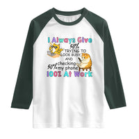 Sarcastic Cat Lover Raglan Shirt I Always Give 100% At Work Office Humor - Wonder Print Shop