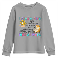Sarcastic Cat Lover Youth Sweatshirt I Always Give 100% At Work Office Humor - Wonder Print Shop