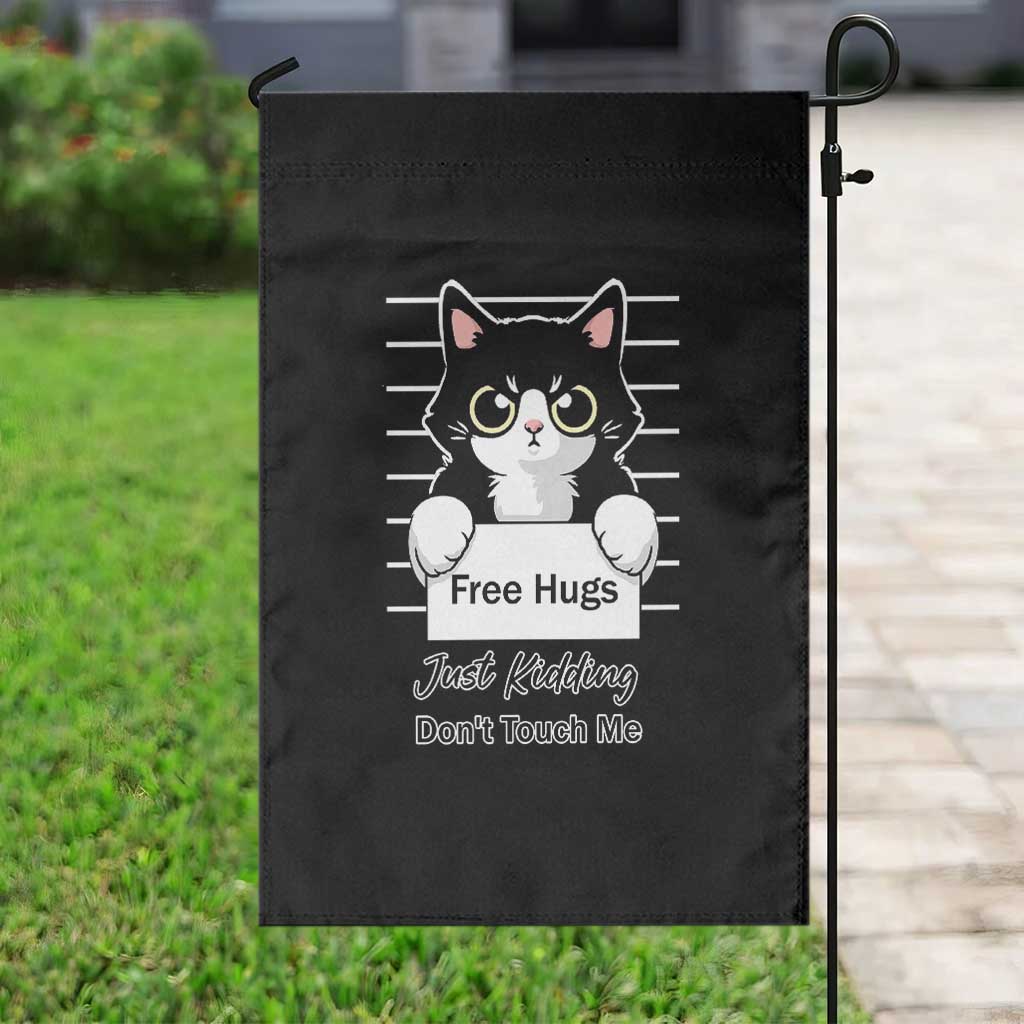 Funny Black Cat Quote Garden Flag Free Hugs Just Kidding Do Not Touch Me - Wonder Print Shop