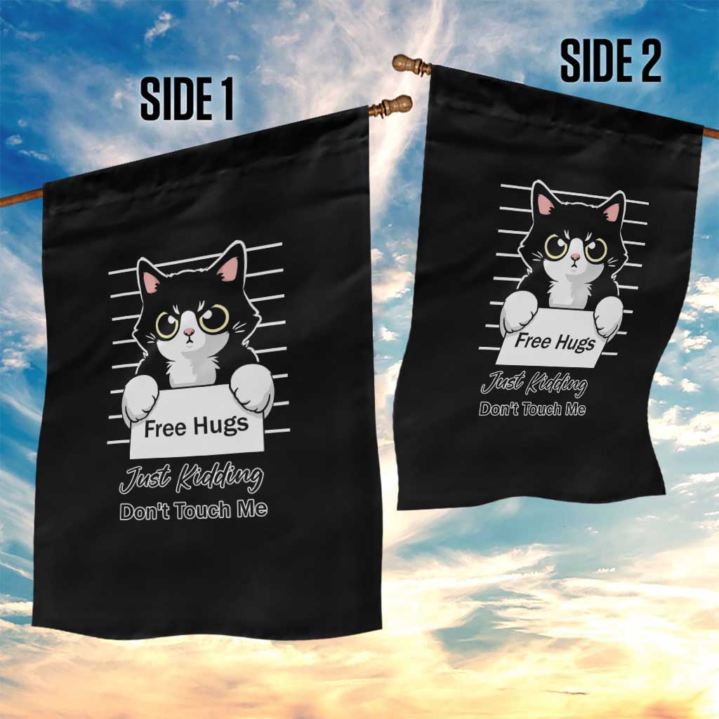 Funny Black Cat Quote Garden Flag Free Hugs Just Kidding Do Not Touch Me - Wonder Print Shop