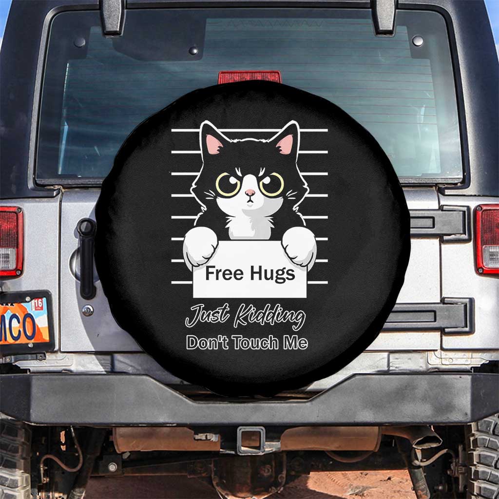 Funny Black Cat Quote Spare Tire Cover Free Hugs Just Kidding Do Not Touch Me - Wonder Print Shop