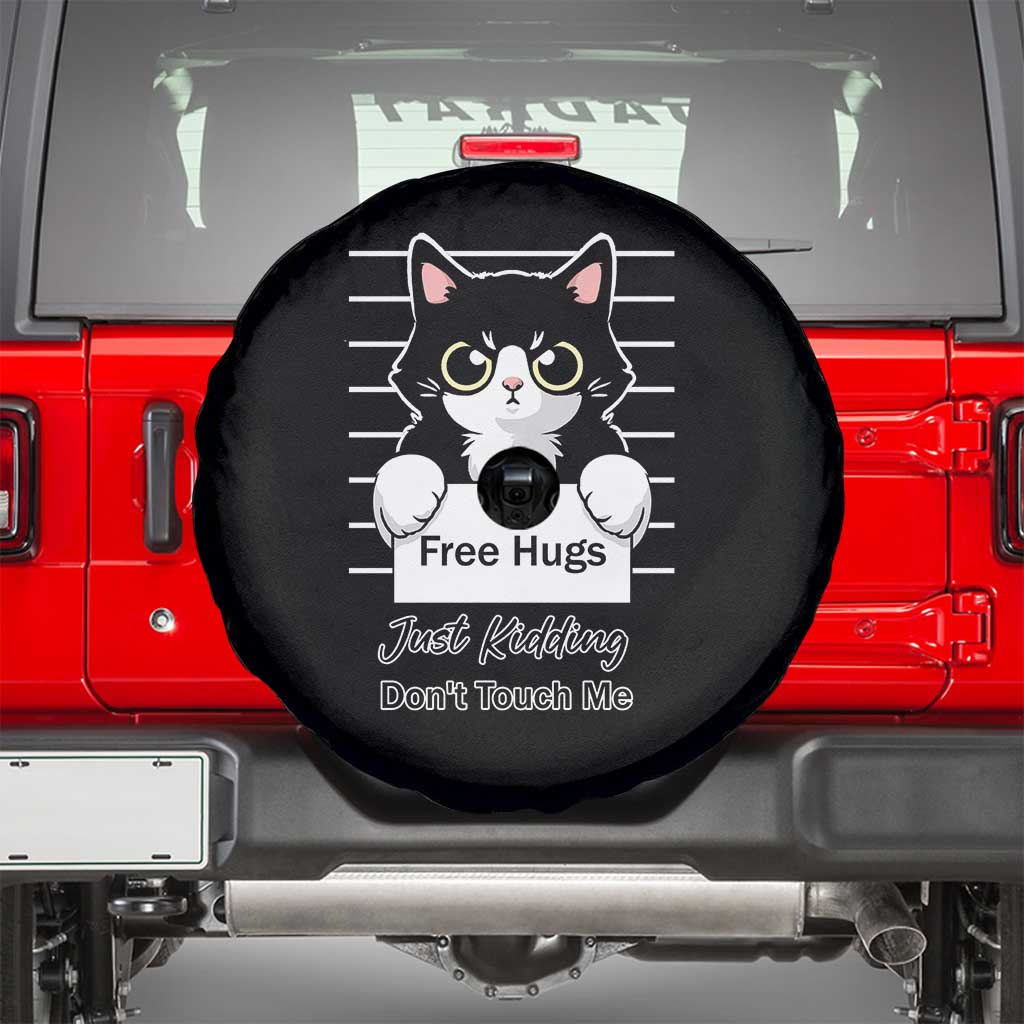 Funny Black Cat Quote Spare Tire Cover Free Hugs Just Kidding Do Not Touch Me - Wonder Print Shop