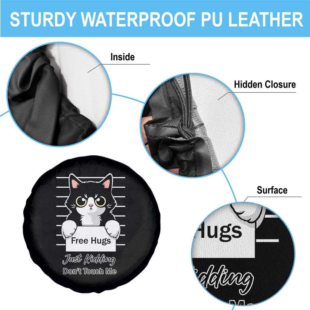 Funny Black Cat Quote Spare Tire Cover Free Hugs Just Kidding Do Not Touch Me - Wonder Print Shop