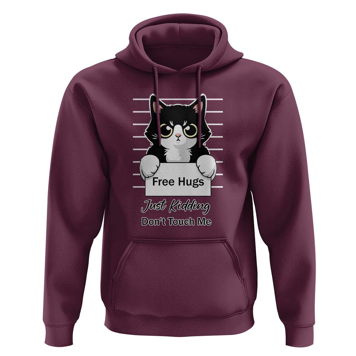 Funny Black Cat Quote Hoodie Free Hugs Just Kidding Do Not Touch Me - Wonder Print Shop