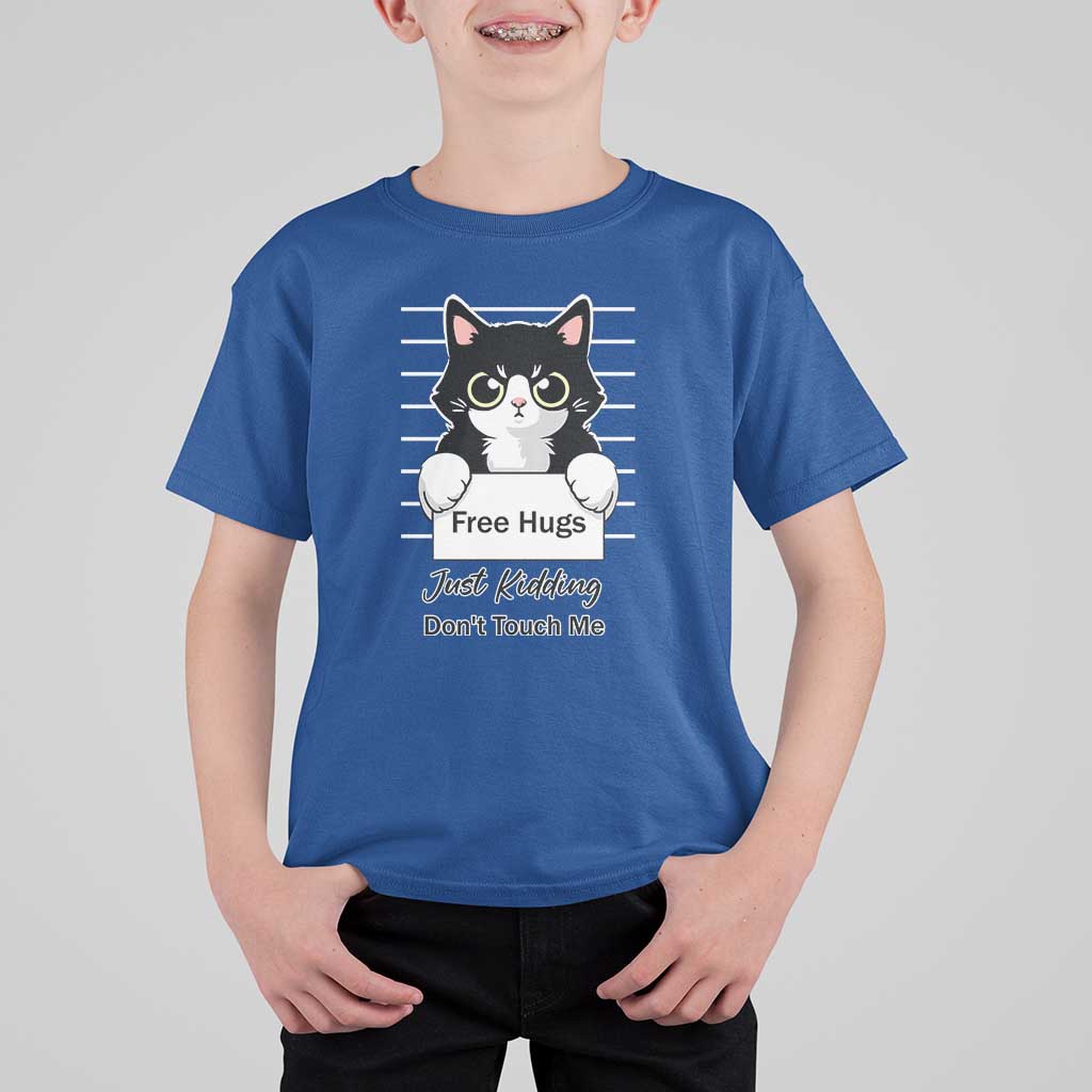 Funny Black Cat Quote T Shirt For Kid Free Hugs Just Kidding Do Not Touch Me - Wonder Print Shop