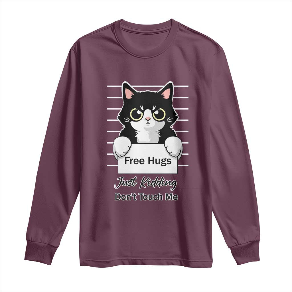 Funny Black Cat Quote Long Sleeve Shirt Free Hugs Just Kidding Do Not Touch Me - Wonder Print Shop