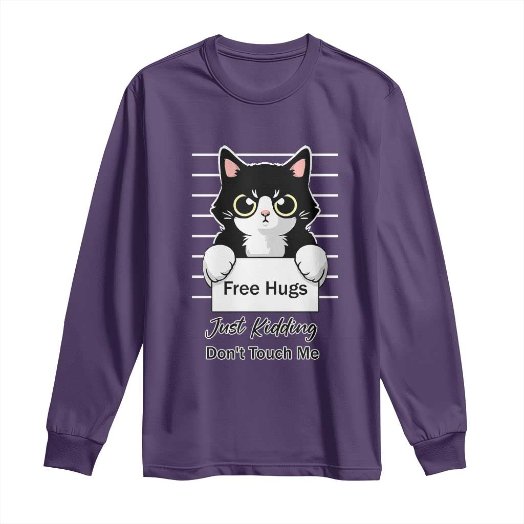 Funny Black Cat Quote Long Sleeve Shirt Free Hugs Just Kidding Do Not Touch Me - Wonder Print Shop