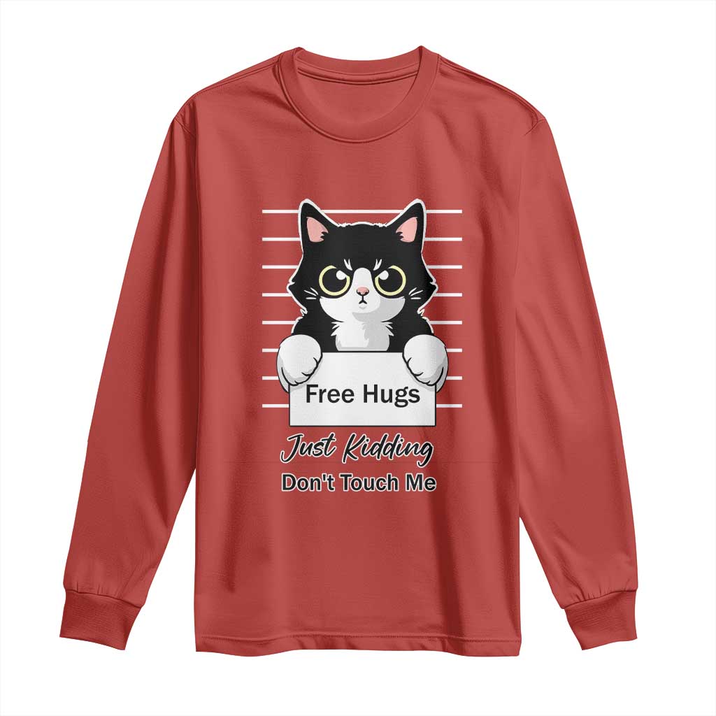 Funny Black Cat Quote Long Sleeve Shirt Free Hugs Just Kidding Do Not Touch Me - Wonder Print Shop