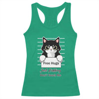 Funny Black Cat Quote Racerback Tank Top Free Hugs Just Kidding Do Not Touch Me - Wonder Print Shop