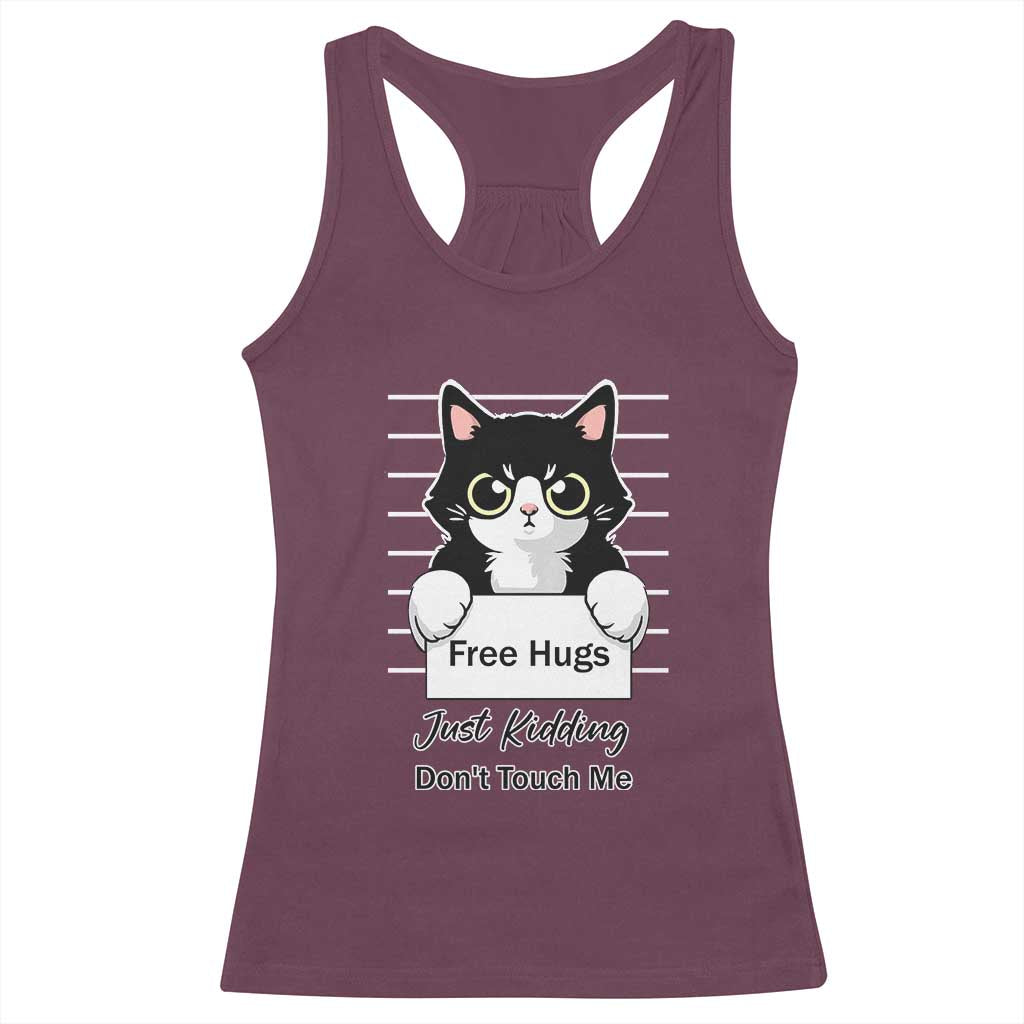 Funny Black Cat Quote Racerback Tank Top Free Hugs Just Kidding Do Not Touch Me - Wonder Print Shop