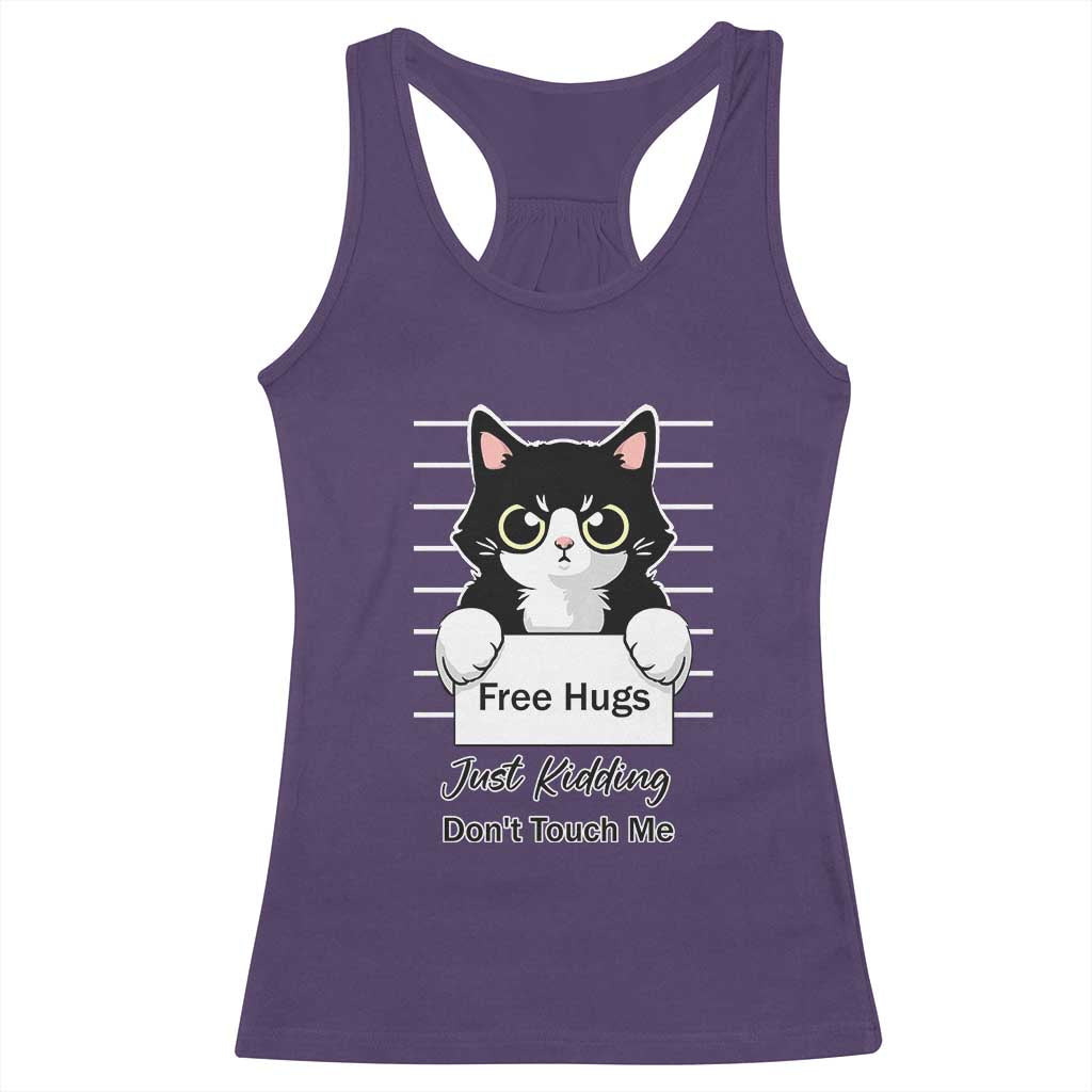 Funny Black Cat Quote Racerback Tank Top Free Hugs Just Kidding Do Not Touch Me - Wonder Print Shop