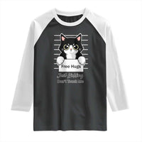 Funny Black Cat Quote Raglan Shirt Free Hugs Just Kidding Do Not Touch Me - Wonder Print Shop