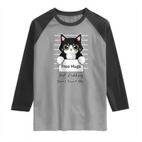 Funny Black Cat Quote Raglan Shirt Free Hugs Just Kidding Do Not Touch Me - Wonder Print Shop