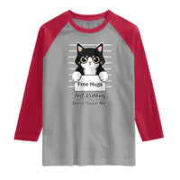 Funny Black Cat Quote Raglan Shirt Free Hugs Just Kidding Do Not Touch Me - Wonder Print Shop