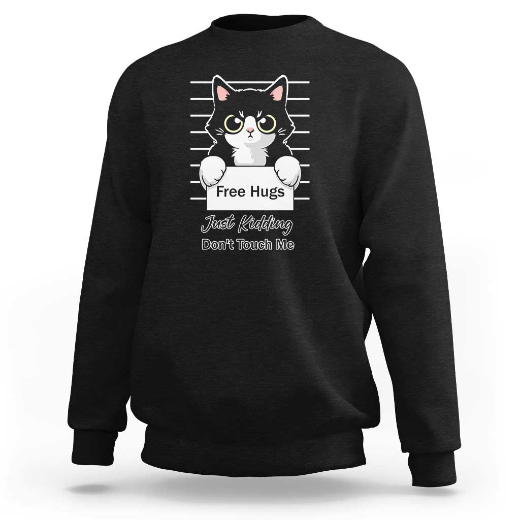 Funny Black Cat Quote Sweatshirt Free Hugs Just Kidding Do Not Touch Me - Wonder Print Shop