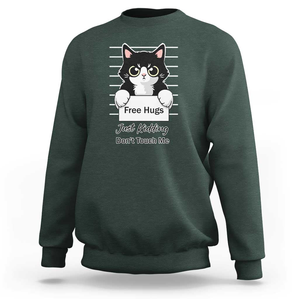 Funny Black Cat Quote Sweatshirt Free Hugs Just Kidding Do Not Touch Me - Wonder Print Shop