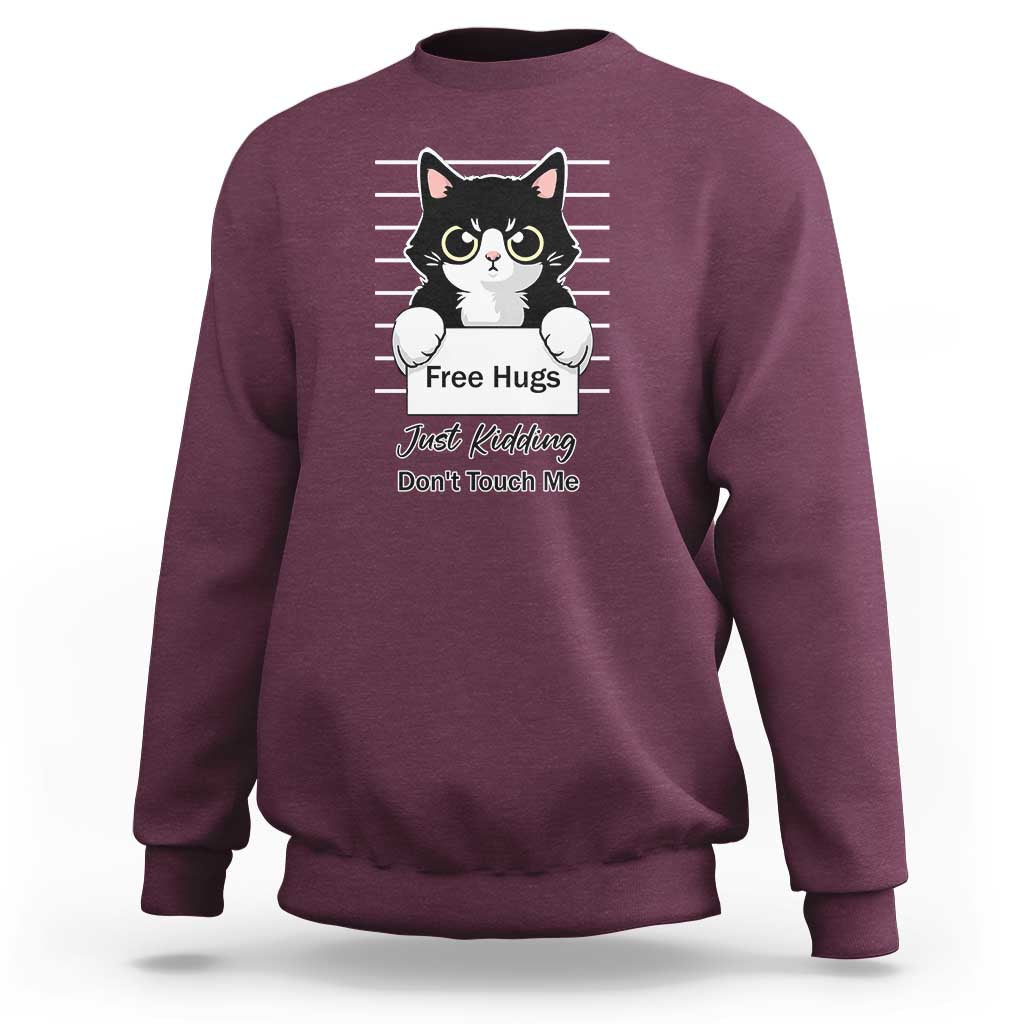 Funny Black Cat Quote Sweatshirt Free Hugs Just Kidding Do Not Touch Me - Wonder Print Shop
