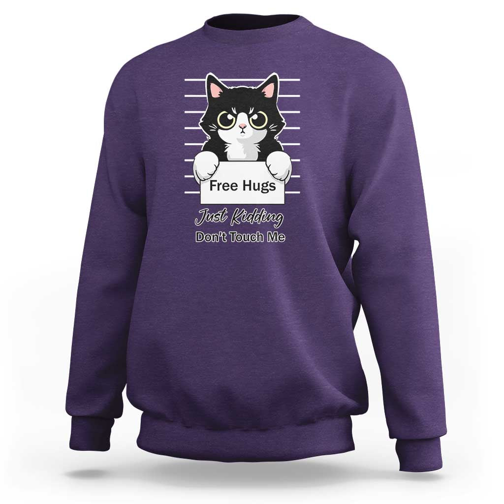 Funny Black Cat Quote Sweatshirt Free Hugs Just Kidding Do Not Touch Me - Wonder Print Shop